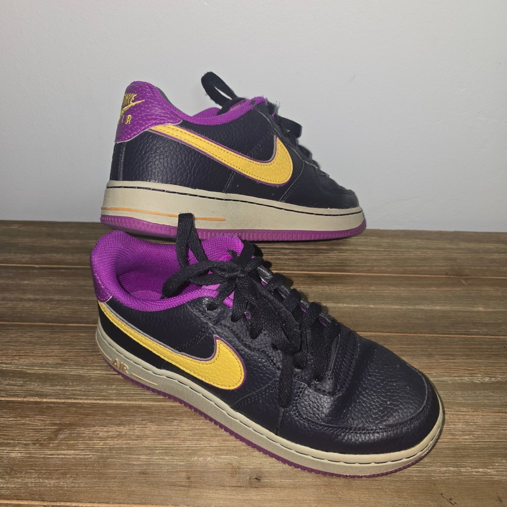 Nike Air Force 1 Low Kids Purple Yellow Sneakers Pebbled Leather AF1 314192-571